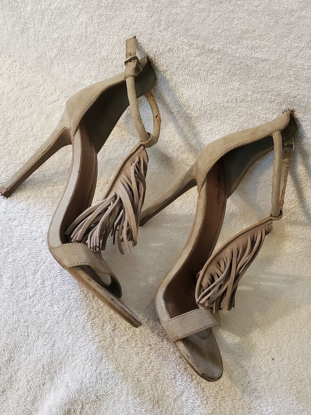 Mossimo Supply Co. Beige Suede Fringe Ankle-Strap Stiletto Heels